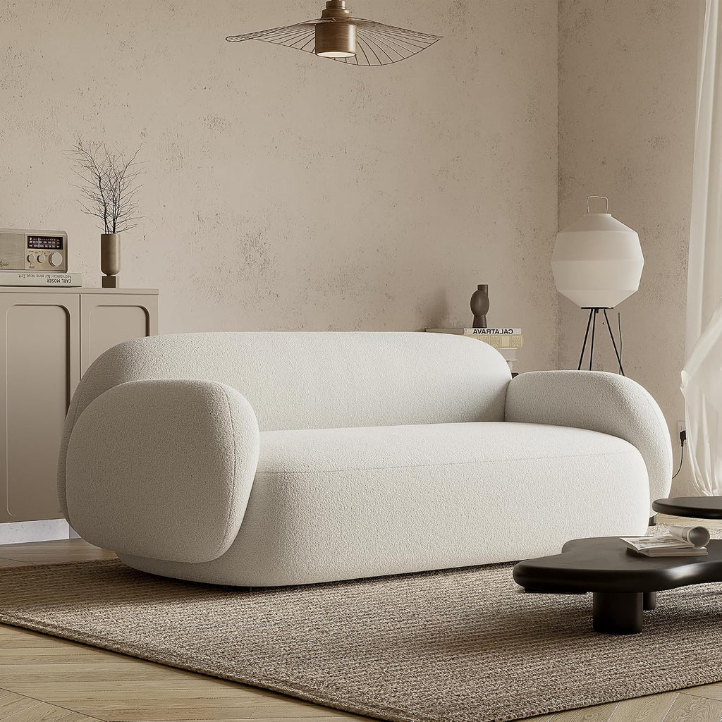 Acanva Modern Minimalist Sofa for Living Room Lounge Home Office, Rounded Edges Couch with Soft Boucle Upholstered, 78.7'W, White