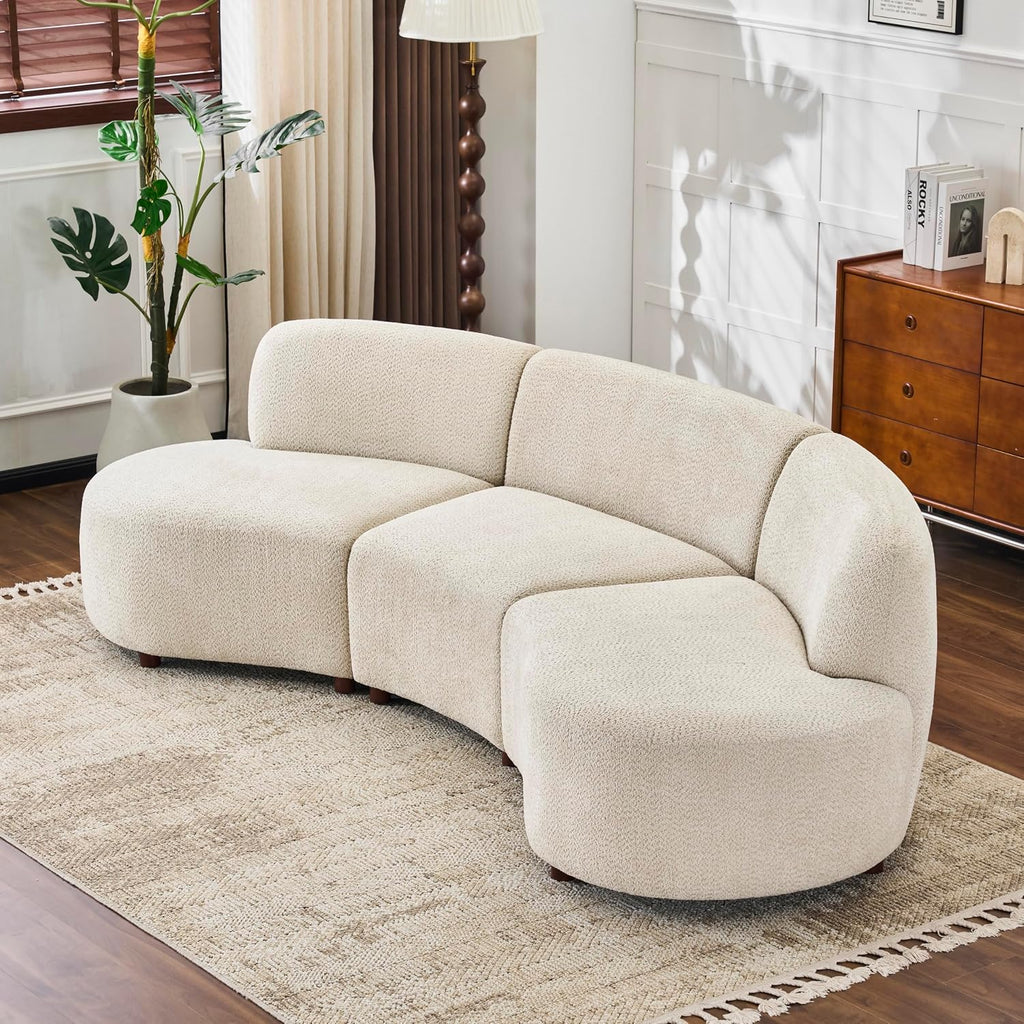 Christopher Knight Home Xata 100.75' Boucle Upholstered Sectional Sofa, Armless 3-Seater Home Sofa Living Room, Sturdy Wooden Frame Couches with Curved Design, Cloud Couch with Deep Seat, Beige