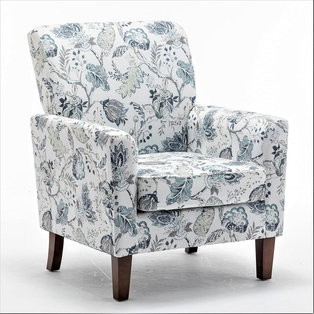 Container Furniture Direct Contemporary Accent Arm Chair with Birch Wood Frame and Velvet Upholstery, Armchair for Office and Living Room Decor, Removable Cushions, 07 Printed Fabric