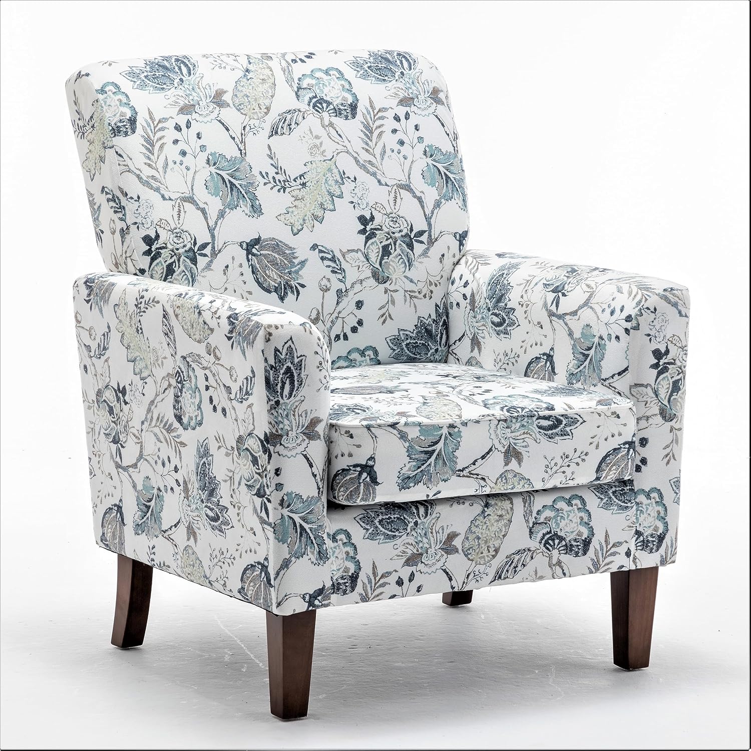Container Furniture Direct Contemporary Accent Arm Chair with Birch Wood Frame and Velvet Upholstery, Armchair for Office and Living Room Decor, Removable Cushions, 07 Printed Fabric