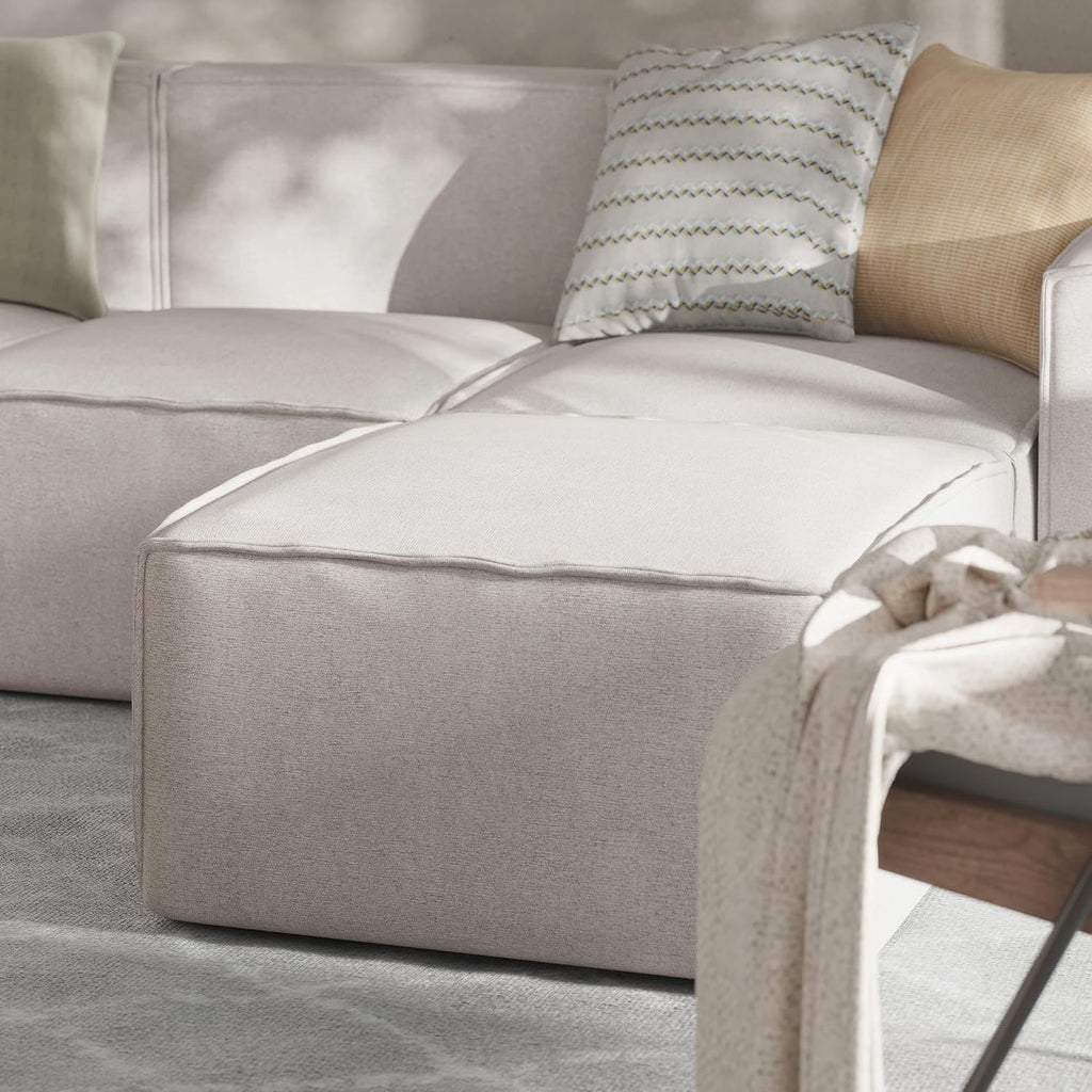 Flash Furniture Bridgetown Fabric Ottoman Module for Sectional Sofa, Customizable Modular Couch Ottoman, Cream