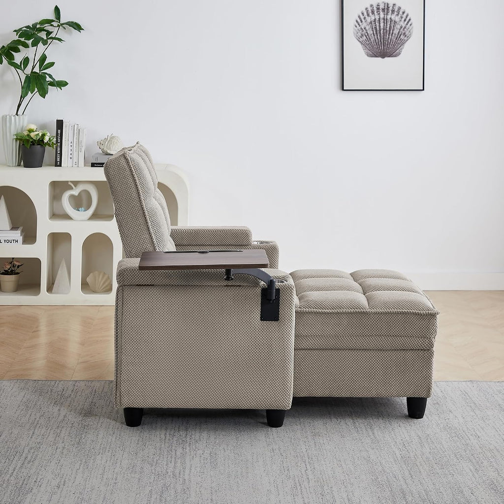 Eafurn Convertible Chaise Lounge Sleeper Chair with Storage and 6-Position Reclining Backrest,Modern Tufted Recliner Lounge Chaise Chair with Swivel Tray Table & USB Port for Living Room