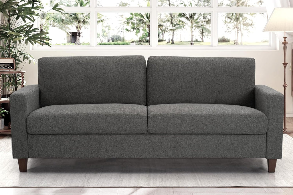 Container Furniture Direct Miles Mid Century Modern Couch for Small Spaces, Living Rooms, Apartments, and Condos, 3 Seater Sofa with Reversible Back Pillows, 77' Wide, Grey