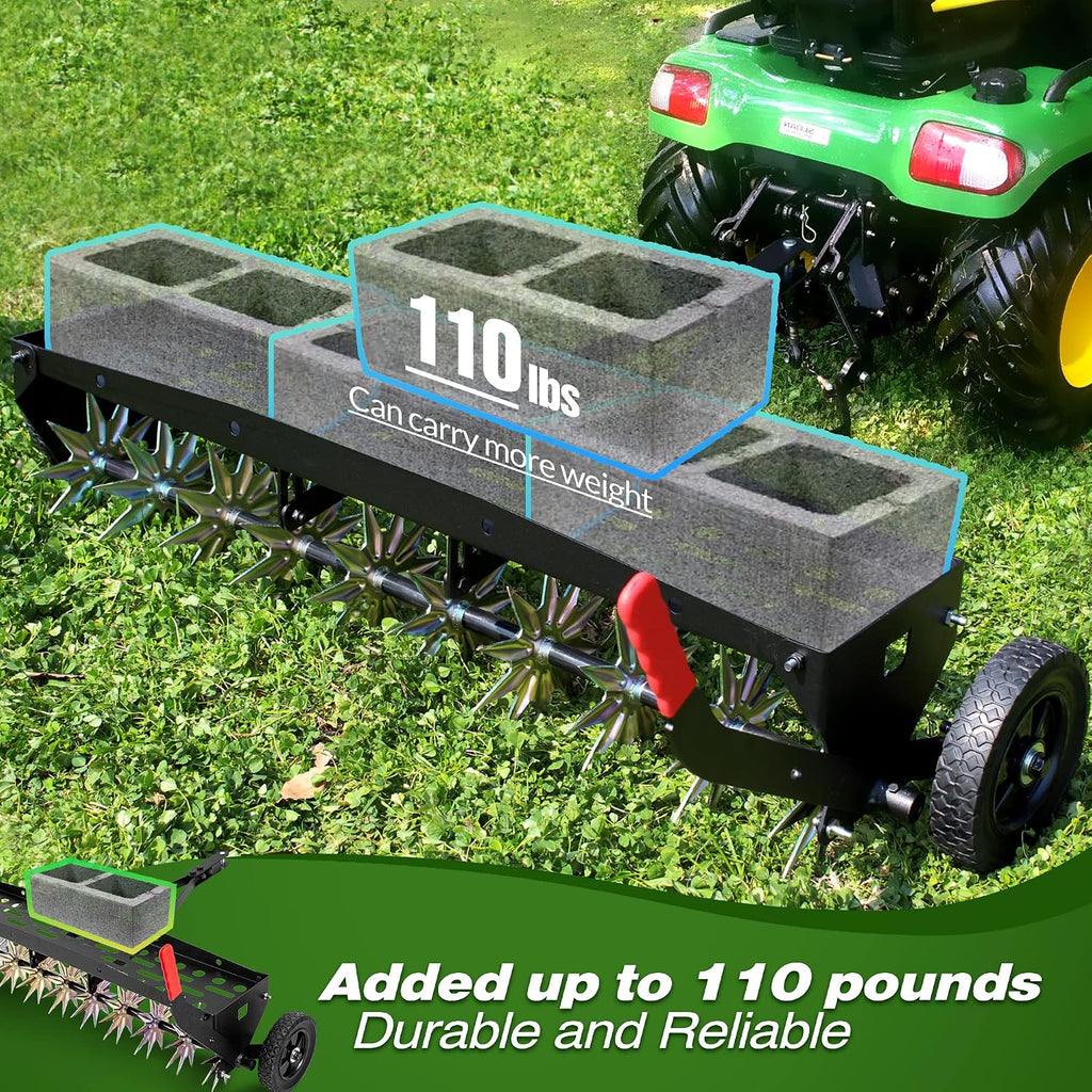 Suchtale 40-Inch Tow Behind Spike Aerator with Galvanized Steel Tines, Durable Lawn Aerator Soil Penetrator Spikes Tractor with Extra-Wide Tow Bar for Lawn and Farm, Black
