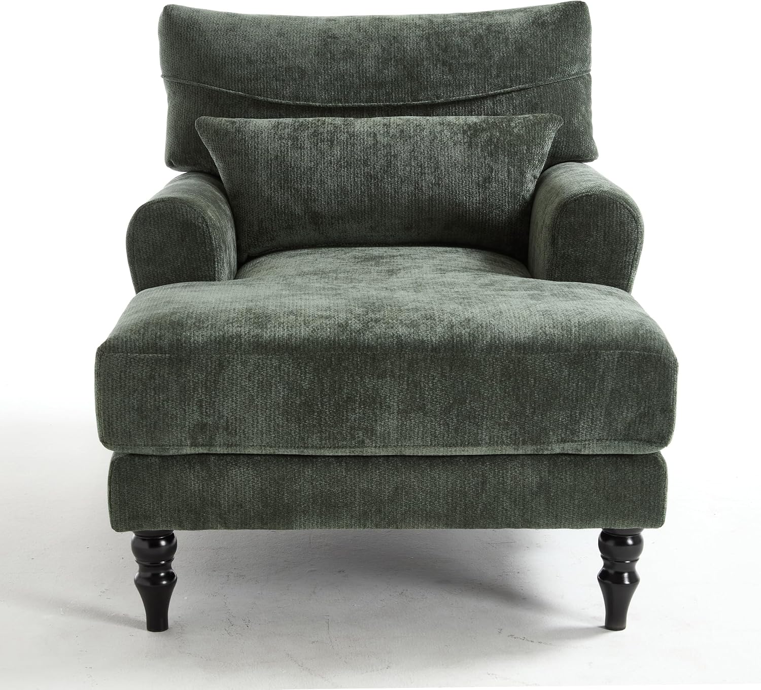 KEIKI Chaise Lounge Chair Indoor, Modern Leisure Sleeper Sofa Chair w/Double Deep Cushion, Accent Upholstered Reading Side Armchair, Recliner Arm Chairs for Living Room & Bedroom, Easy Assembly, Green