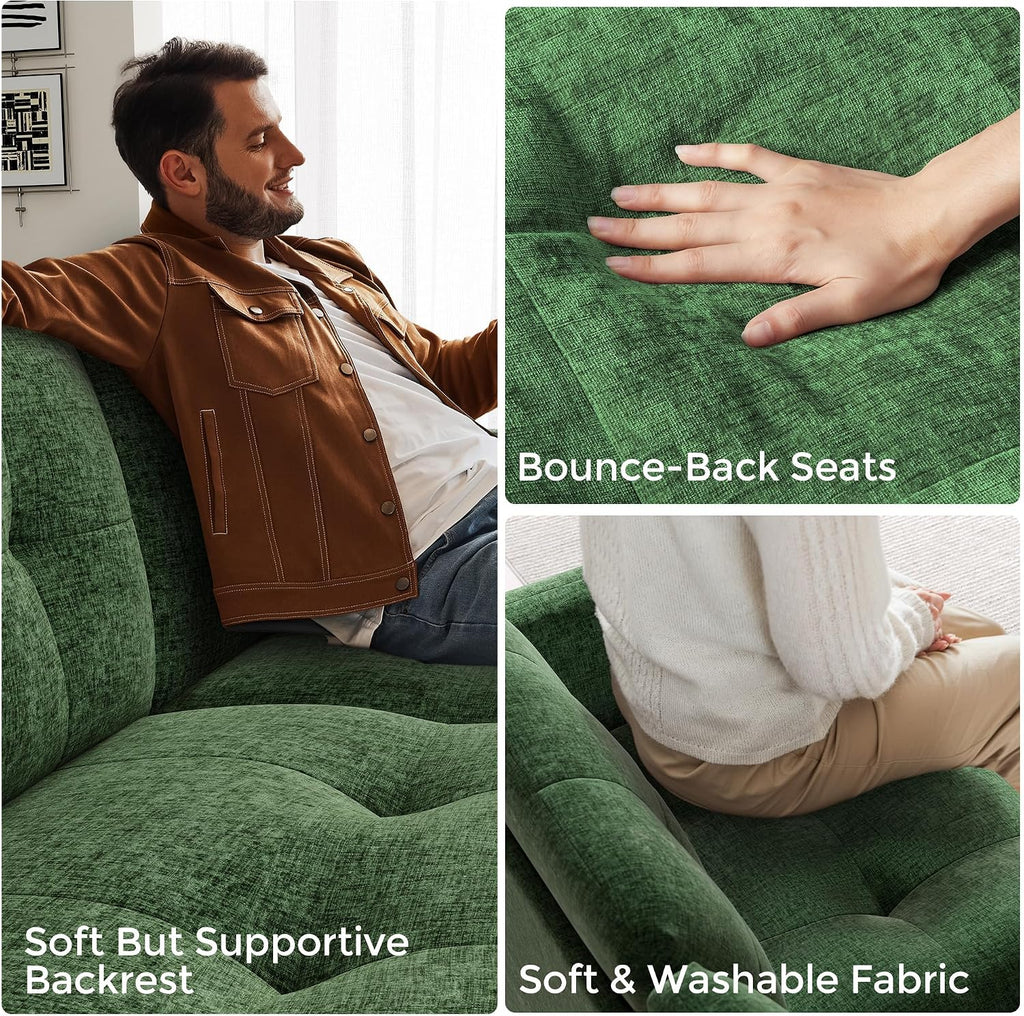 LINSY HOME Oversized Sleeper Sofa with Pullout Bed, Sectional Couch with Storage Chaise, Green Corduroy L-Shaped Convertible Couch, 118x34.5x34.5 Inches
