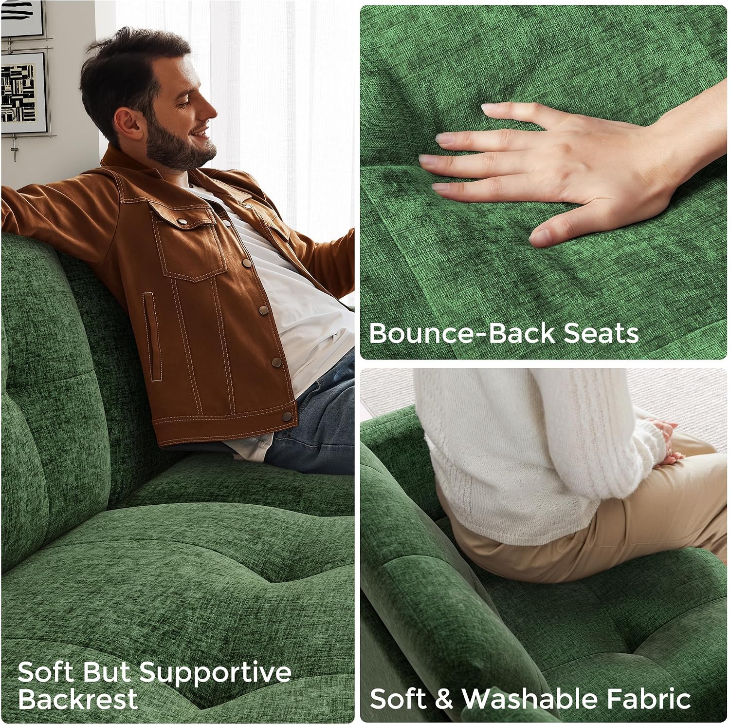 LINSY HOME Oversized Sleeper Sofa with Pullout Bed, Sectional Couch with Storage Chaise, Green Corduroy L-Shaped Convertible Couch, 118x34.5x34.5 Inches