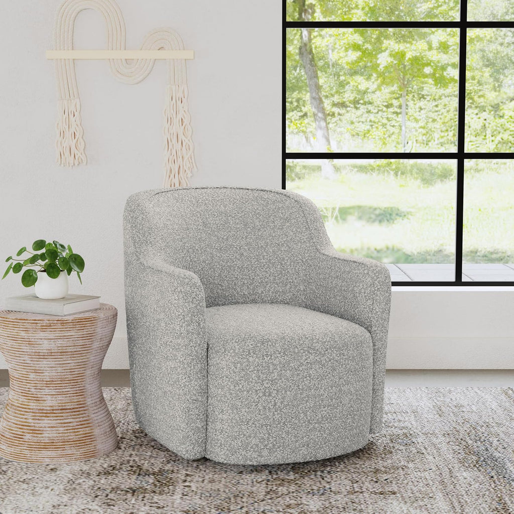HomePop 360° Barrel Back Swivel Chair - White Boucle with Gray Yarn