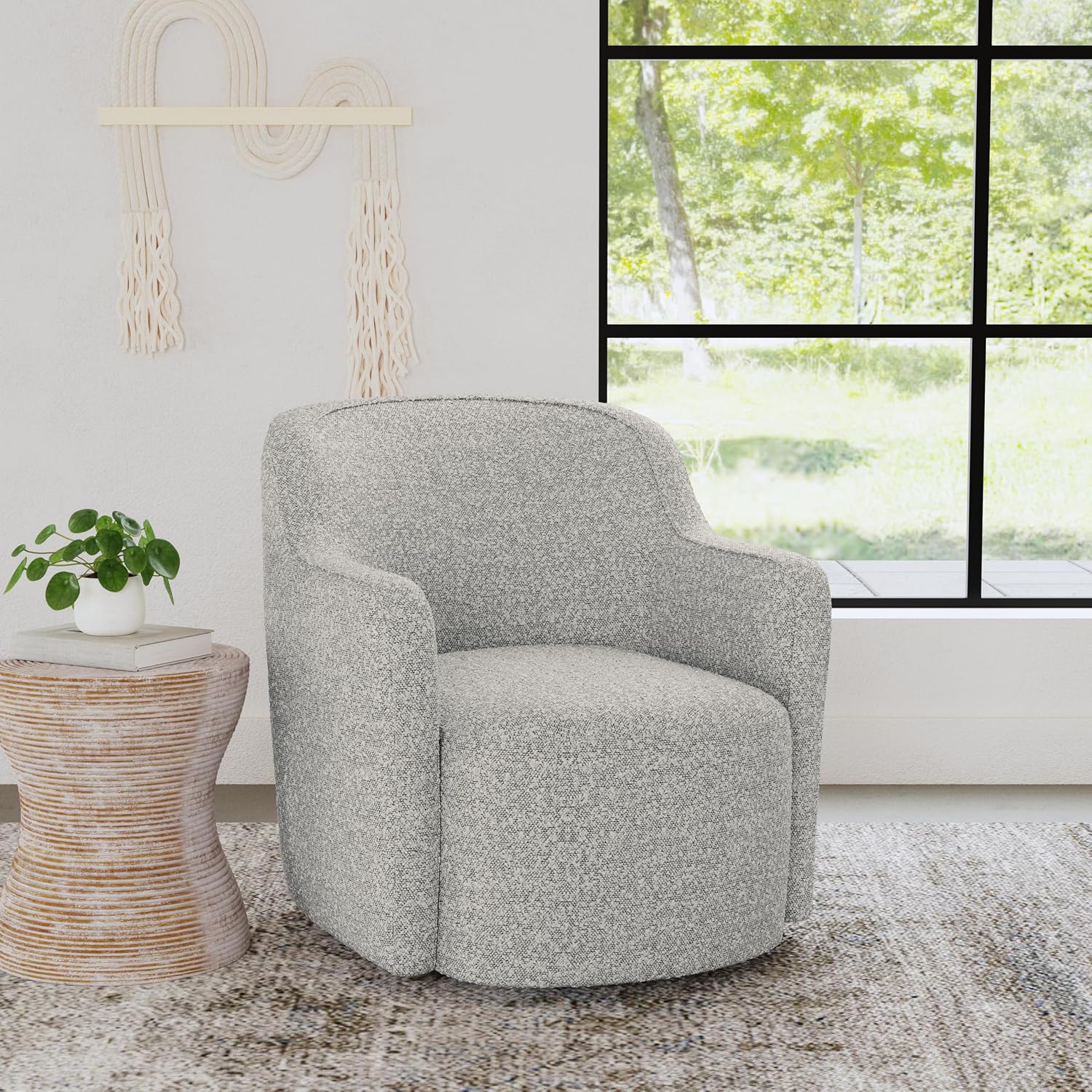 HomePop 360° Barrel Back Swivel Chair - White Boucle with Gray Yarn