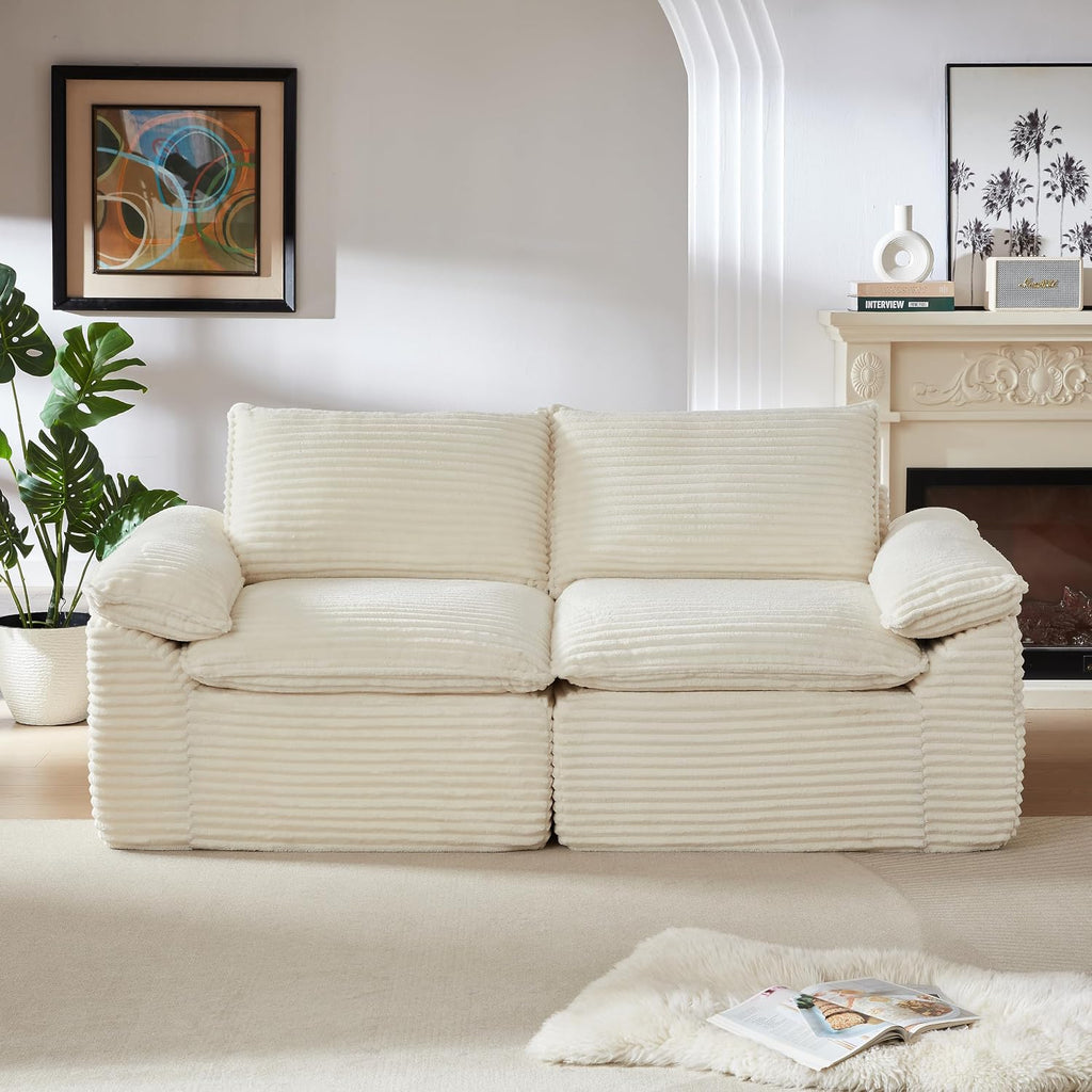 80-Inch Boneless Love Seat Couches in a Box, Modern 2 Seat Floor Modular Foam Cloud Sofa Corduroy Loveseat Couch W/Pillow-top Armrests for Home Apartments Bedroom