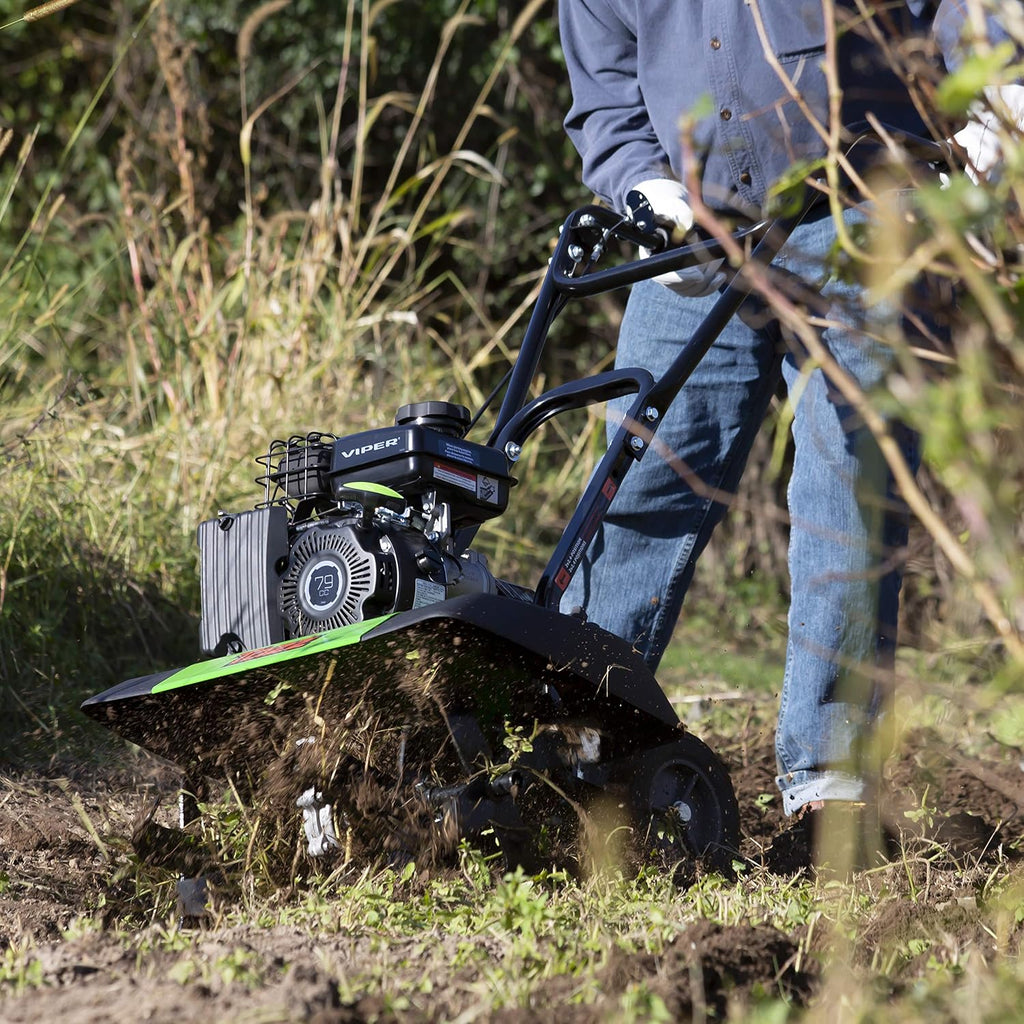 TAZZ 35310 2-in-1 Front Tine Tiller/Cultivator, 79cc 4-Cycle Viper Engine, Gear Drive Transmission, Forged Steel Tines,Green