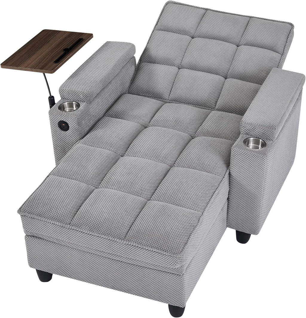 Eafurn 6-Position Adjustable Convertible Chaise Lounge Sleeper Chair with Storage, Modern Recliner Armchair with Swivel Tray Table & USB Port, Multi-Functional Tufted Accent Chair for Small Space