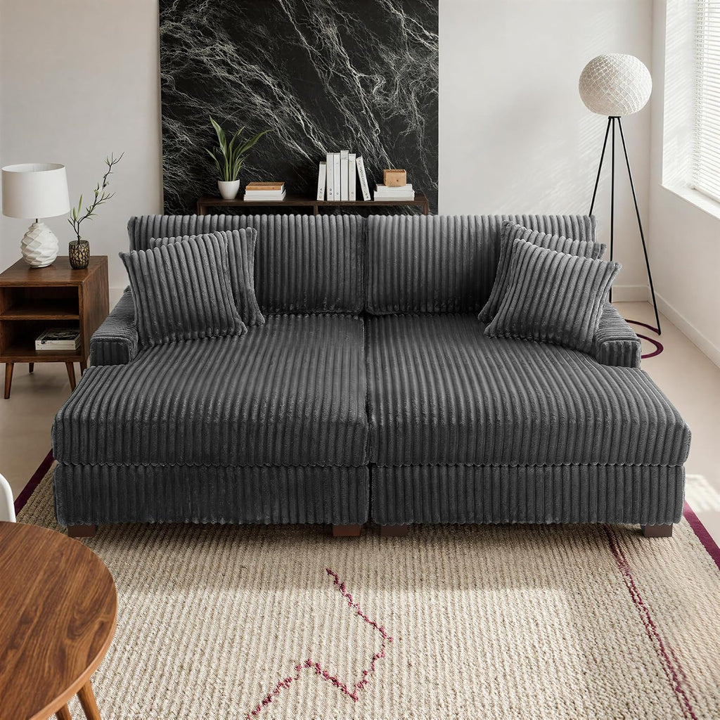 84' Oversized Double Chaise Lounges Indoor, Faux Fur Upholstered Chaise Lounge Chair for Living Room, Modern Sectional Sofa Couch Sleeper Loveseat Bedroom Reading Seating - Gray