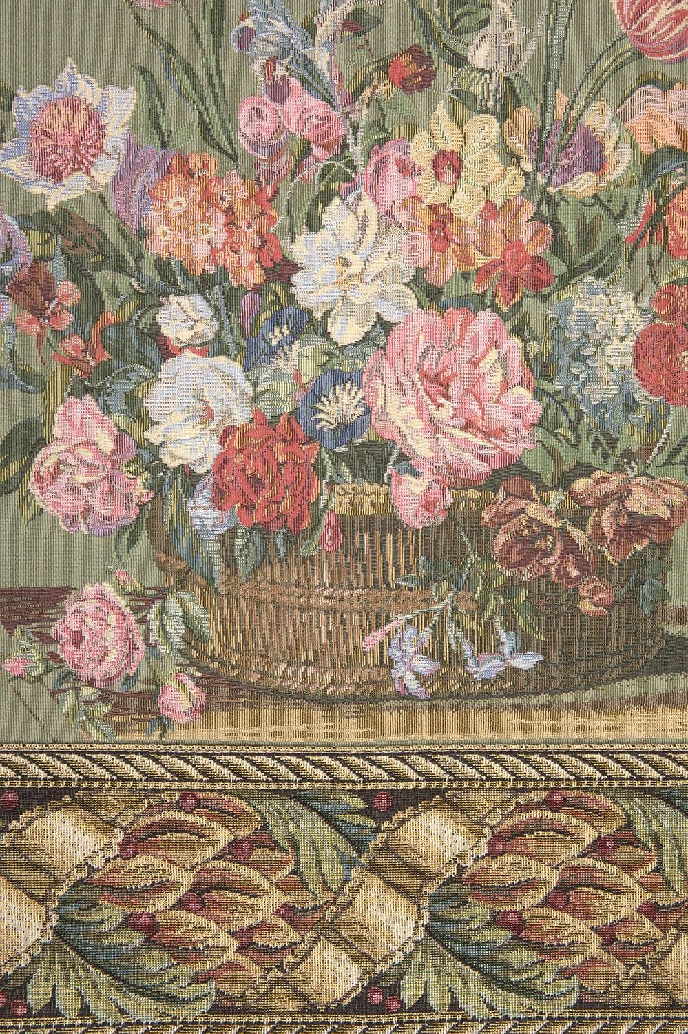 C Charlotte Home Furnishings Inc Flower Basket Green European Tapestry Wall Hanging | Viscose Cotton and Polyester Blend Wall Art | 32 in. x 34 in | Home Decor Accents | Inspired by Famous