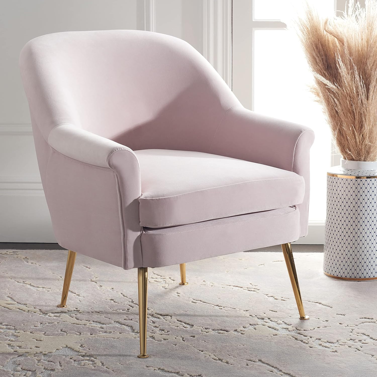 SAFAVIEH Home Collection Rodrik Light Pink Velvet/Gold Accent Chair