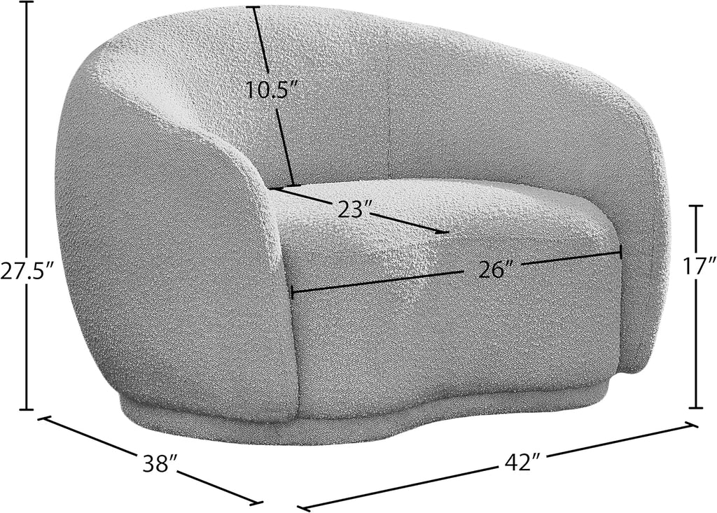 Meridian Furniture 693Grey-C Hyde Collection Modern | Contemporary Boucle Fabric Upholstered Accent Chair with Rounded Back, Grey, 42' W x 38' D x 27.5' H
