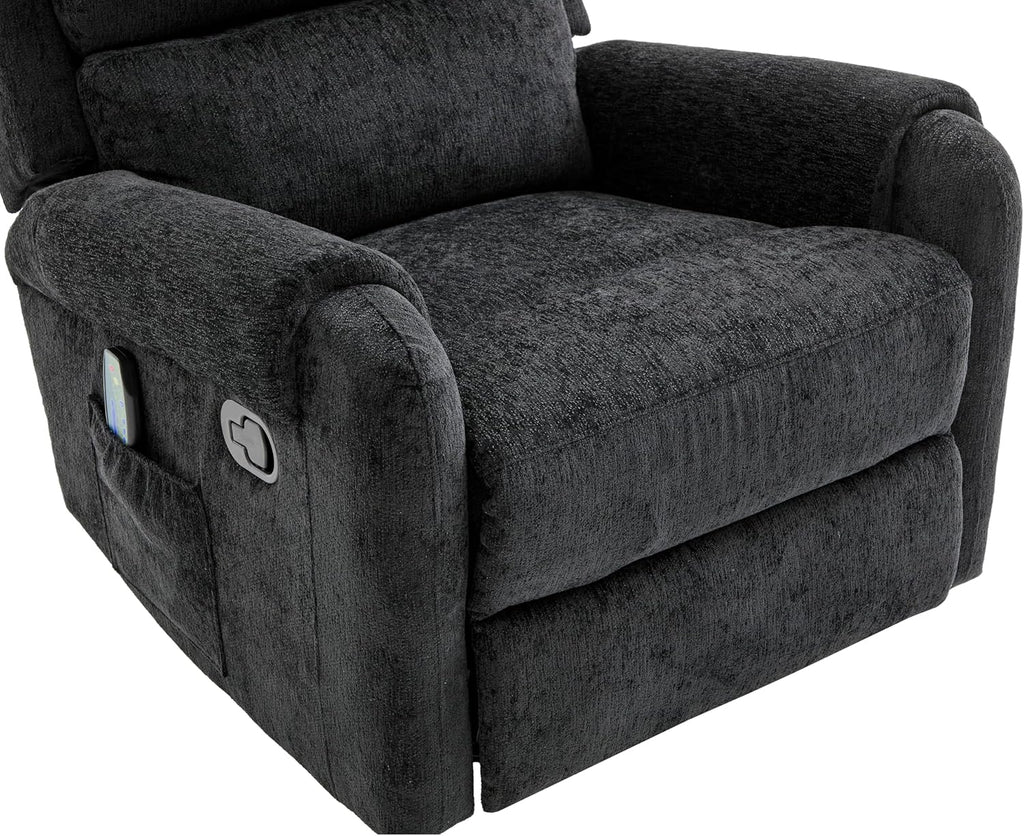 Christopher Knight Home Harper Massage Recliner Chair with 8 Modes, Chenille Upholstered Recliner Sofa, Swivel Massage Chair with a Side Storage Pocket for Living Room/Bedroom, Head Support, Black