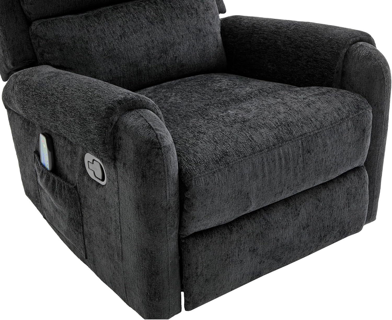 Christopher Knight Home Harper Massage Recliner Chair with 8 Modes, Chenille Upholstered Recliner Sofa, Swivel Massage Chair with a Side Storage Pocket for Living Room/Bedroom, Head Support, Black
