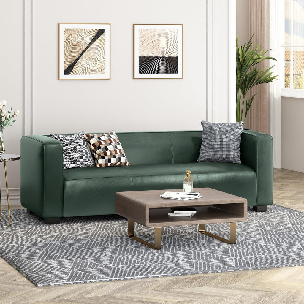Christopher Knight Home Vevia Faux Leather Sofa, 3 Seater Couch, Upholstered Sofa, Large Lounge Chair, Birch Wood Legs Armchair, Classic Tuxedo Design Couch for Living Room Bedroom, Green