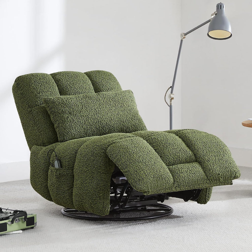 Watson & Whitely Oversized Power Recliner Chair for Adults, Swivel Rocker Recliner Chair with Lumbar Support, Ultra-Comfy Glider Recliner for Living Room Theater Seating Single Sofa, Olive