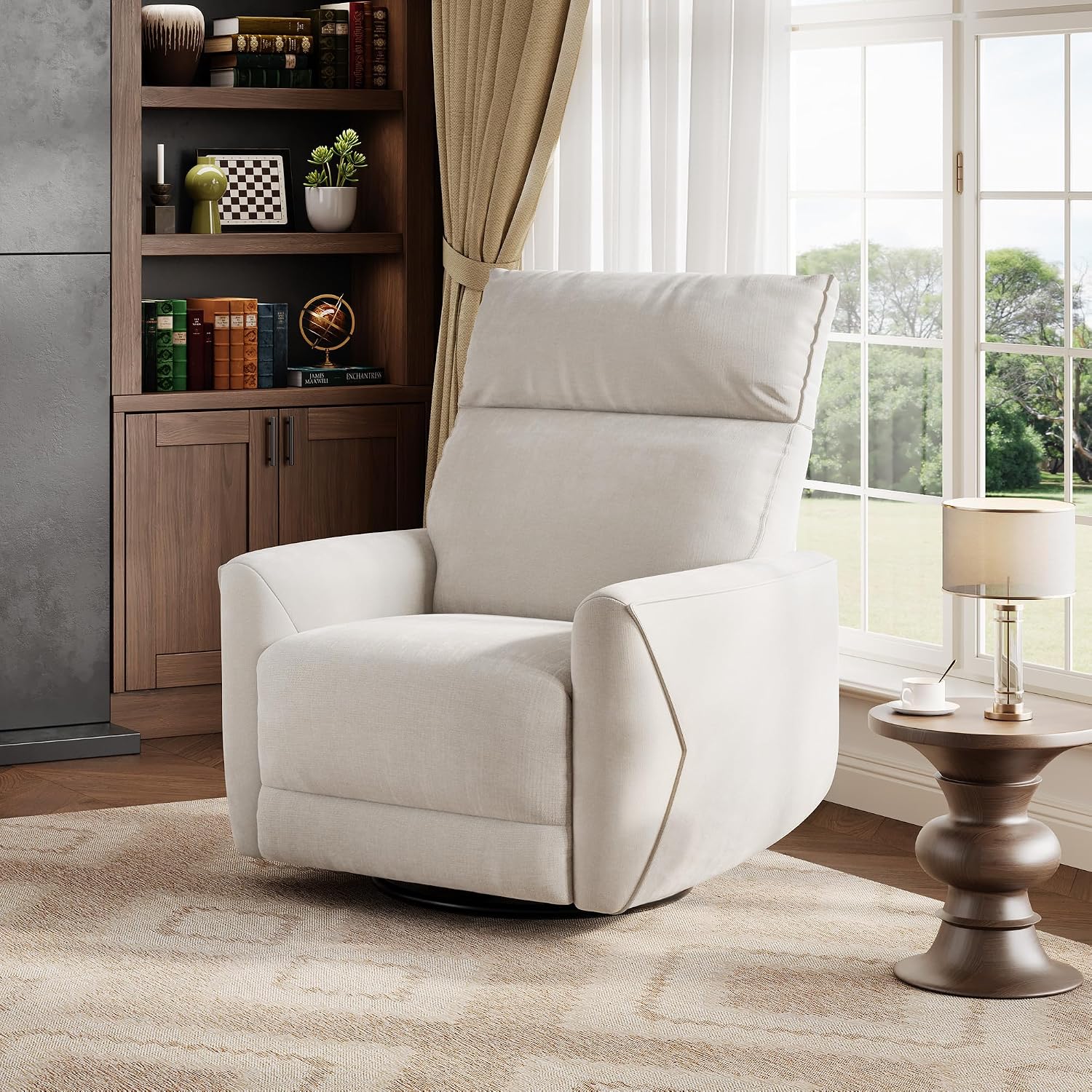 GarveeHome Power Recliner Chair, 270° Swivel Rocking Glider with USB Charging Port, Chenille Upholstered Fabric, Ergonomic Modern Nursery Chair for Living Room, Bedroom, Nursery (Beige)