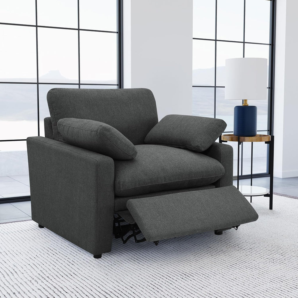 Coaster Home Furnishings - Collins - Wood and Fabric - Power Recliner with Horizontal Tufted Detail, Padded Arms, and Reversible Cushions - Living Room - Dark Gray - 609533P