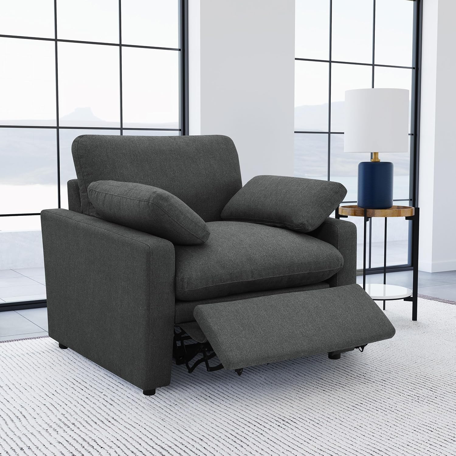 Coaster Home Furnishings - Collins - Wood and Fabric - Power Recliner with Horizontal Tufted Detail, Padded Arms, and Reversible Cushions - Living Room - Dark Gray - 609533P