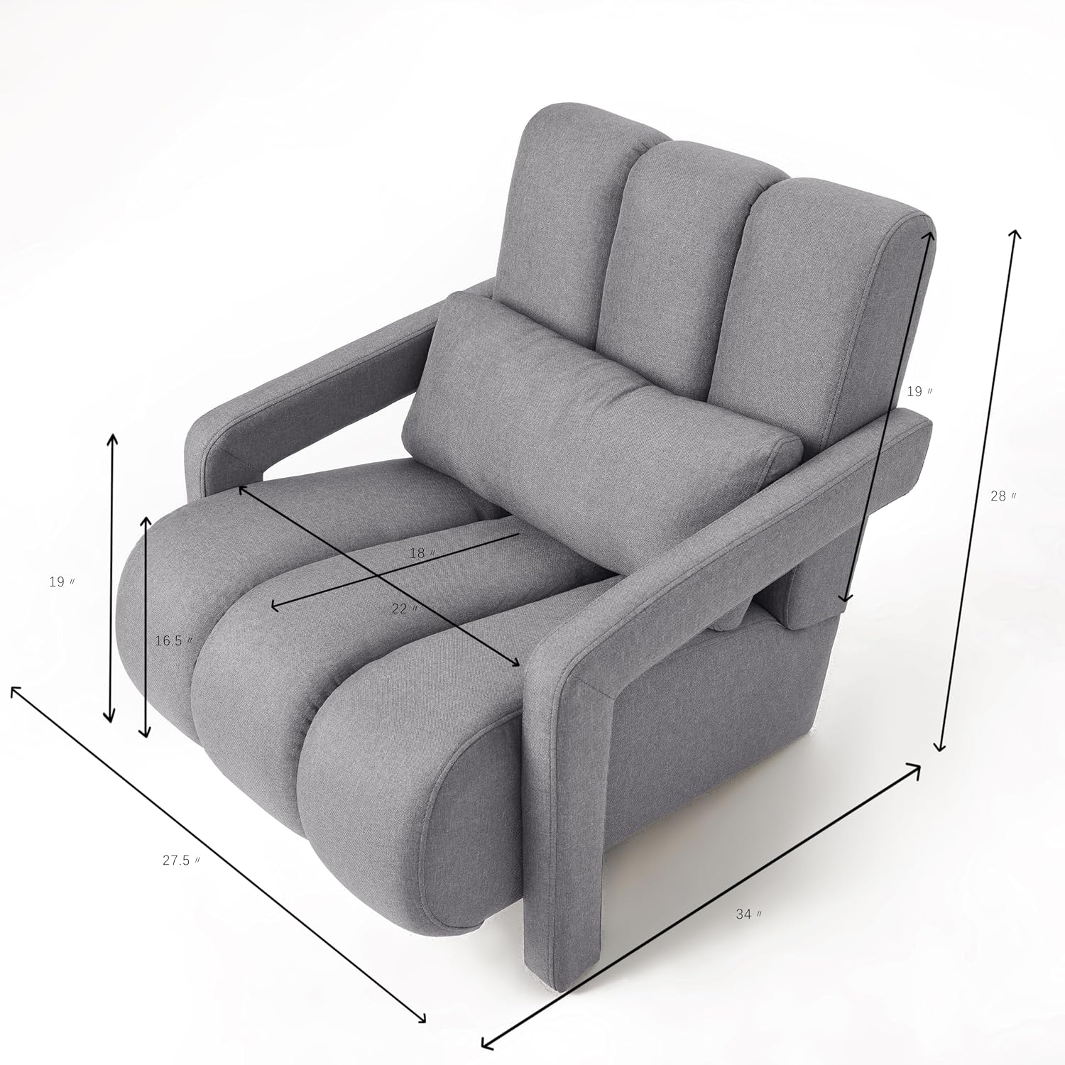 Christopher Knight Home Smyth Modern Armchair, Upholstered Accent Chair,Minimalist Lounge Chair, Cozy Seating Chair,Bedroom Chair,with Linen Fabric and a Pillow, Gray