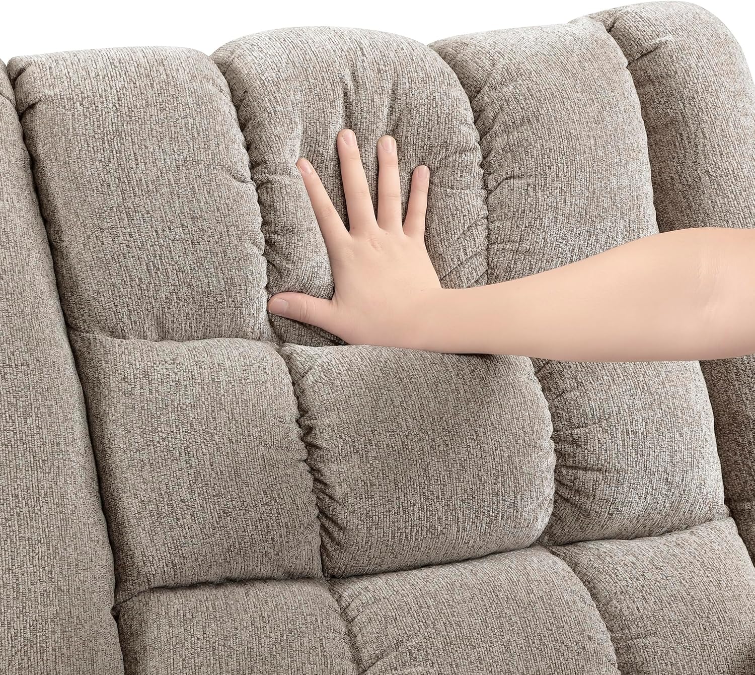 Lexicon Chenille Rocker Reclining Chair for Adults, Rocker Pull Handle Recliner, Nursery Chair for Living Room/Bedroom, High Back, Pillow Top Arms, High Density Foam Cushions, Light Brown