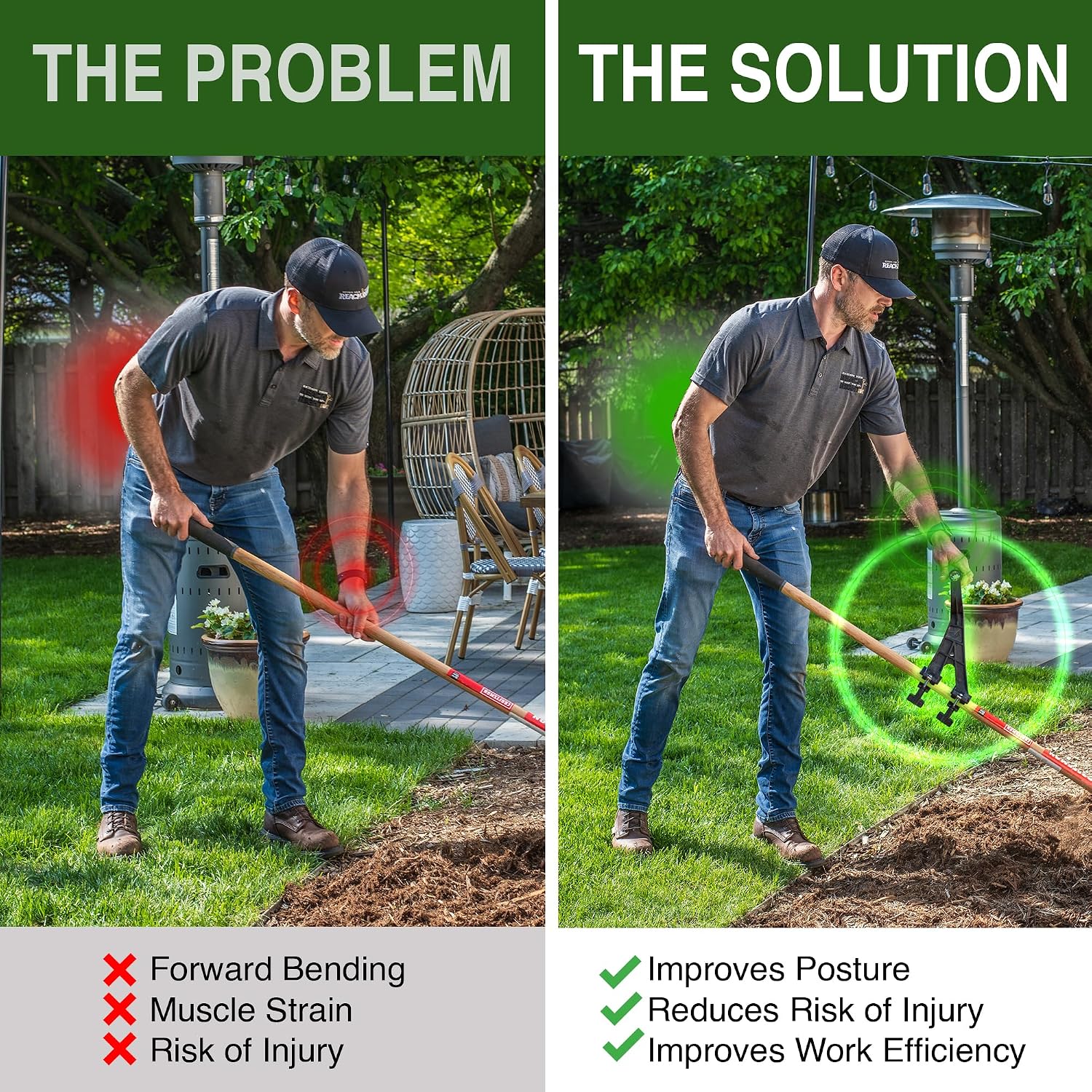 Reach Right Universal Handle Attachment for Weedeater, String Trimmer, Shovel, Rake & More | Versatile Ergonomic Back Saving Attachment for All Gardening Tools | Made in the USA | 2 Pack