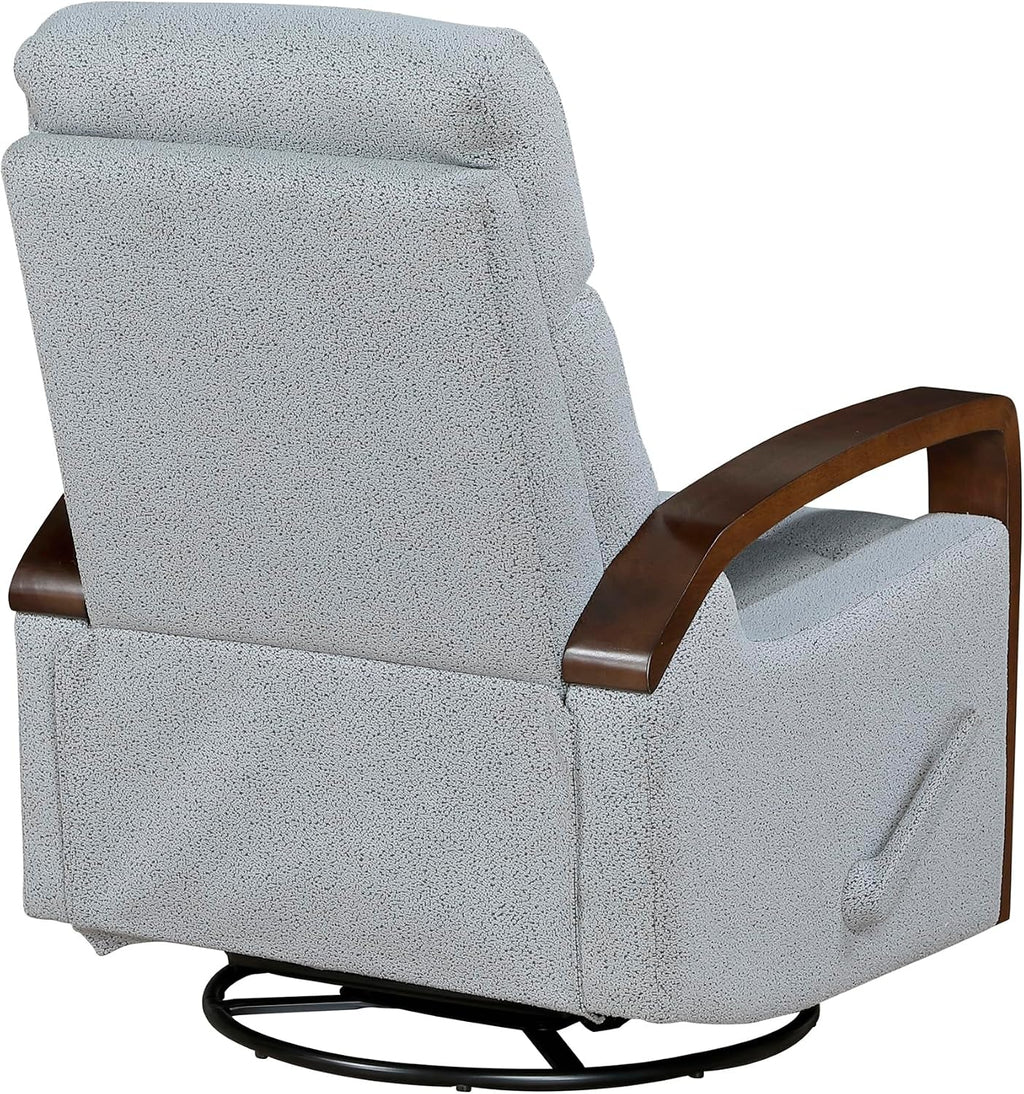 Lexicon 360 Degree Swivel Glider Reclining Chair, Soft Boucle Manual Recliner, Comfy Nursery Glider Recliner, Wood Arms, Pull Handle for Living Room/Office/Bedroom/Apartment, Gray