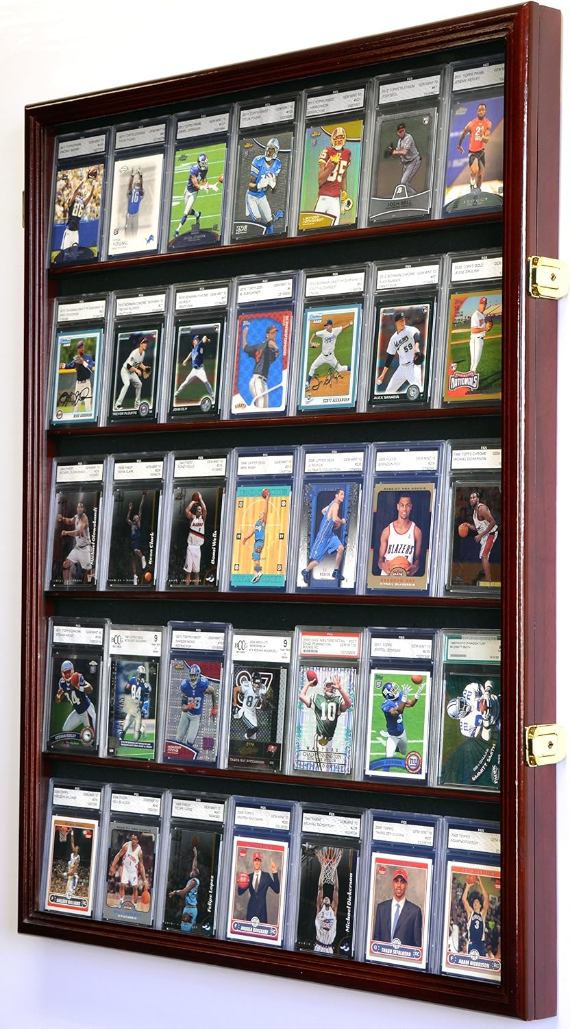 35 Graded Sport Cards/Collectible Card Display Case Wall Cabinet w/98% UV Door, Lockable