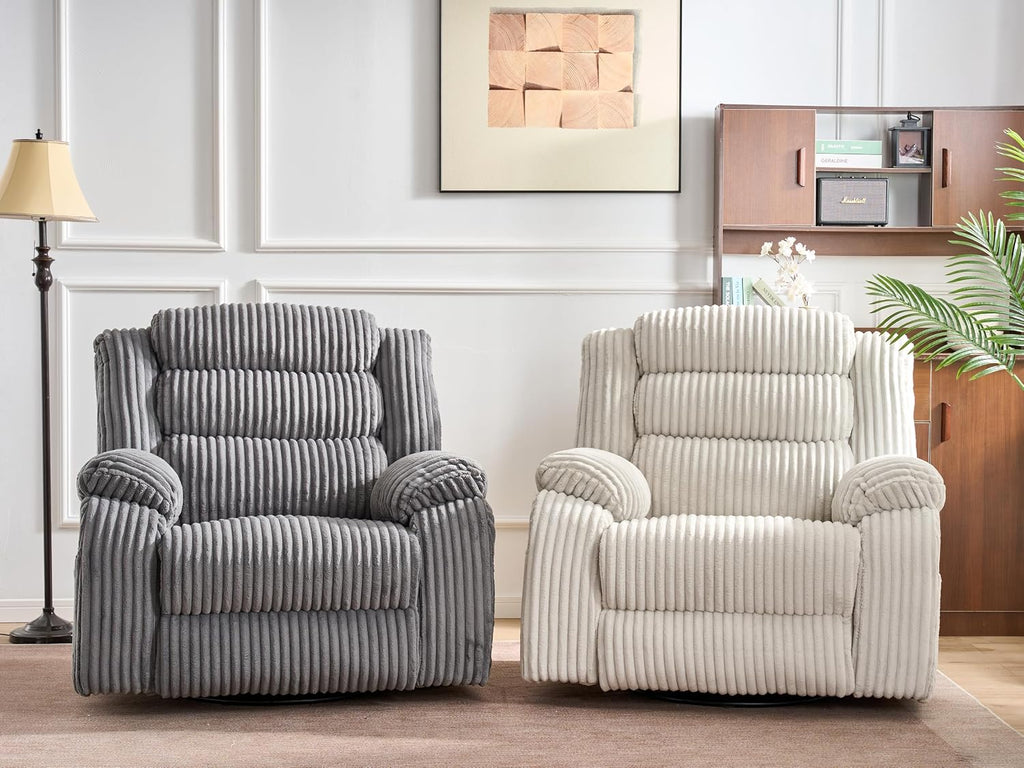 ERYE Oversized Glider Rocker Chair 270° Swivel & Power Reclining Chair W/Vibration Heat and USB-C Ports,Power Recliner Armchair Corduroy Upholstered Nursery Armchair
