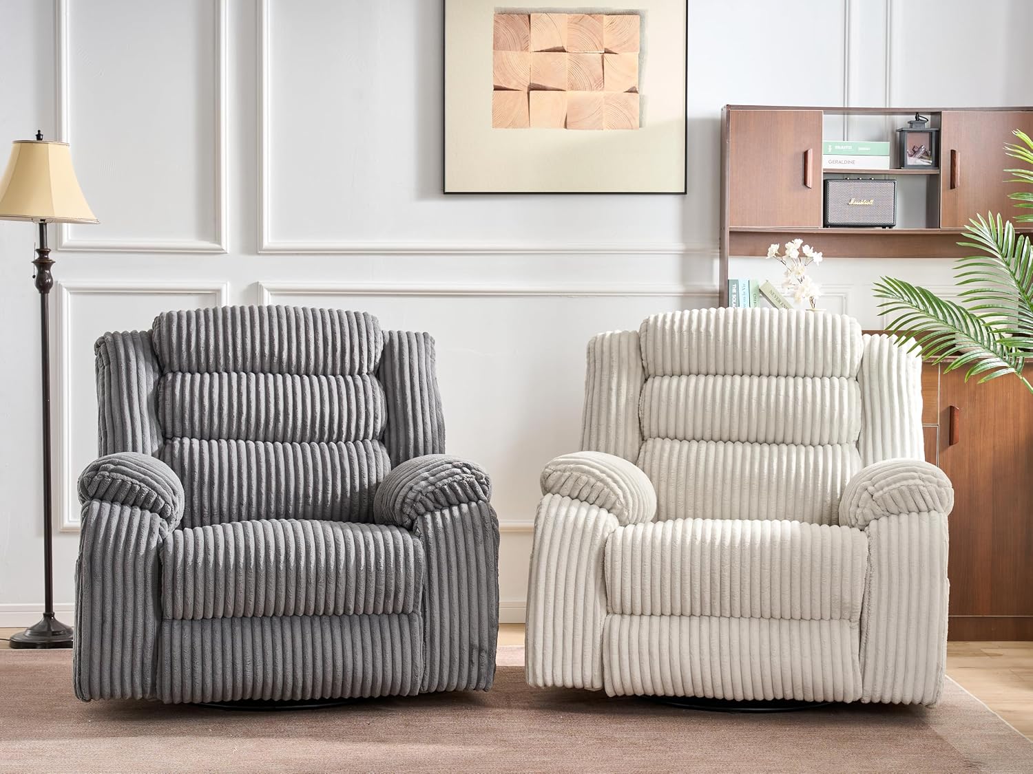 ERYE Oversized Glider Rocker Chair 270° Swivel & Power Reclining Chair W/Vibration Heat and USB-C Ports,Power Recliner Armchair Corduroy Upholstered Nursery Armchair