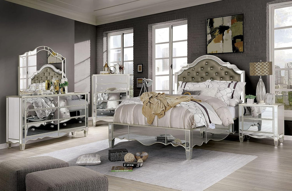 HOMES: Inside + Out Bowne Glam 2-Drawer Wood 28 in. Nightstand, Bedside Table with USB Port for Bedroom, Silver