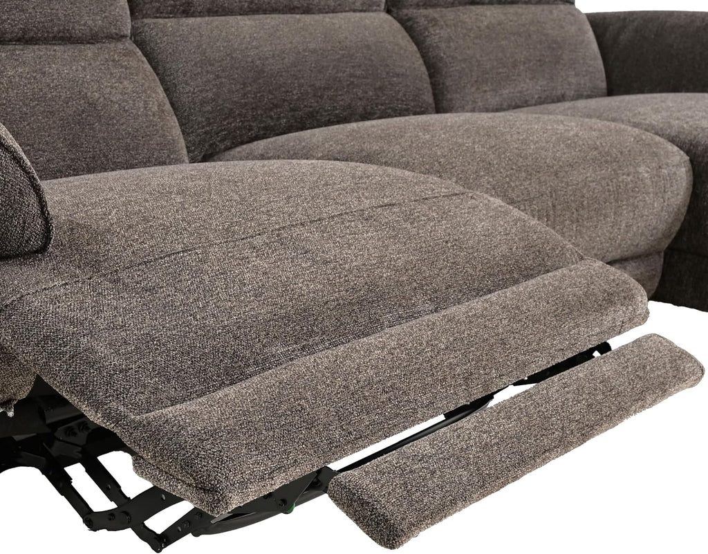 Furniture of America Drex Modern Chenille Sectional Recliner with Chaise and USB Ports, Reclining Sofa, L Shaped Comfy Couches for Living Room, Home Theater, Right Facing, Brown