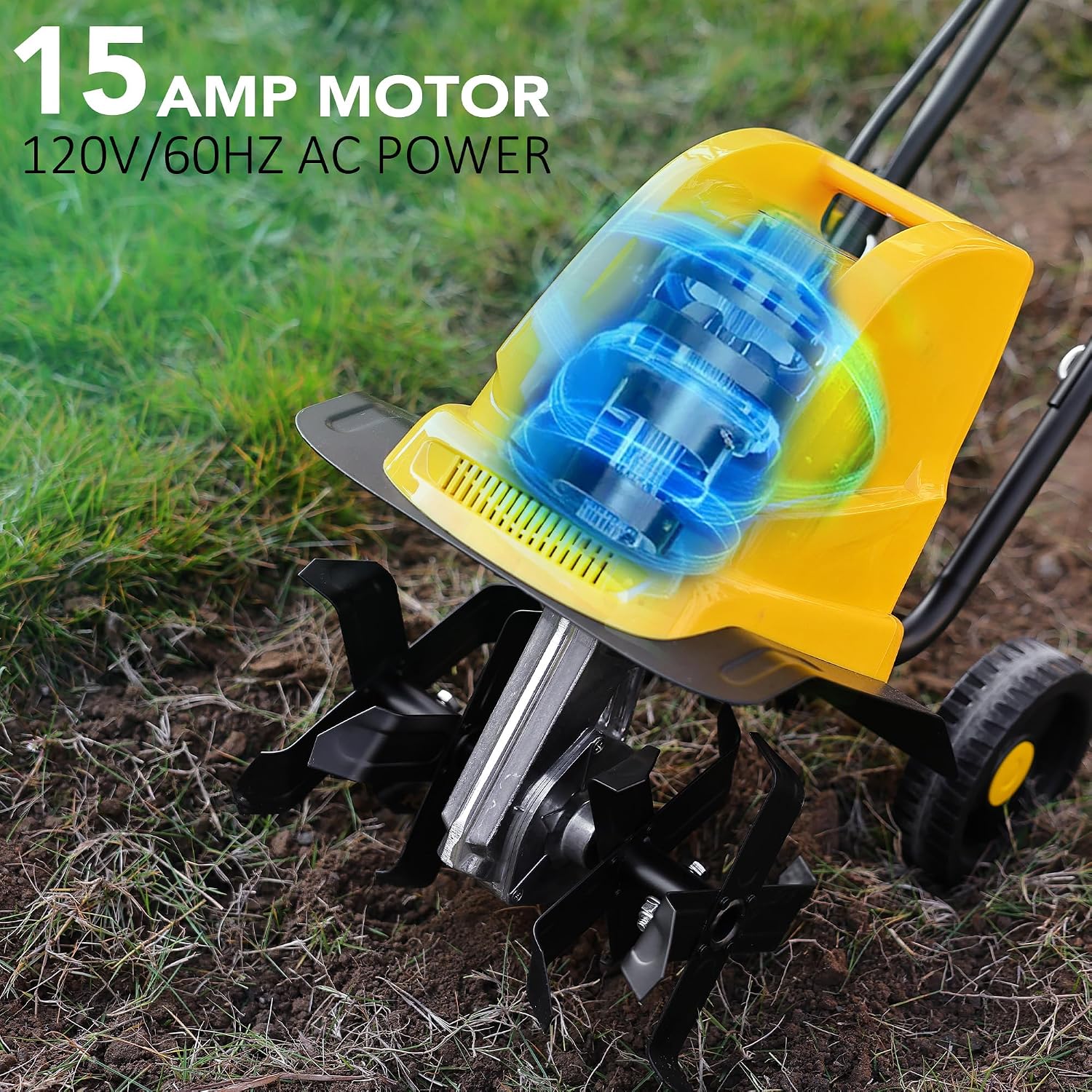 IncwBo Electric Tiller/Cultivator 4 Steel Tines, Garden Roto Tillers for Gardening, 15Amp 12 Inch Corded Rototiller with Adjustable Wheels