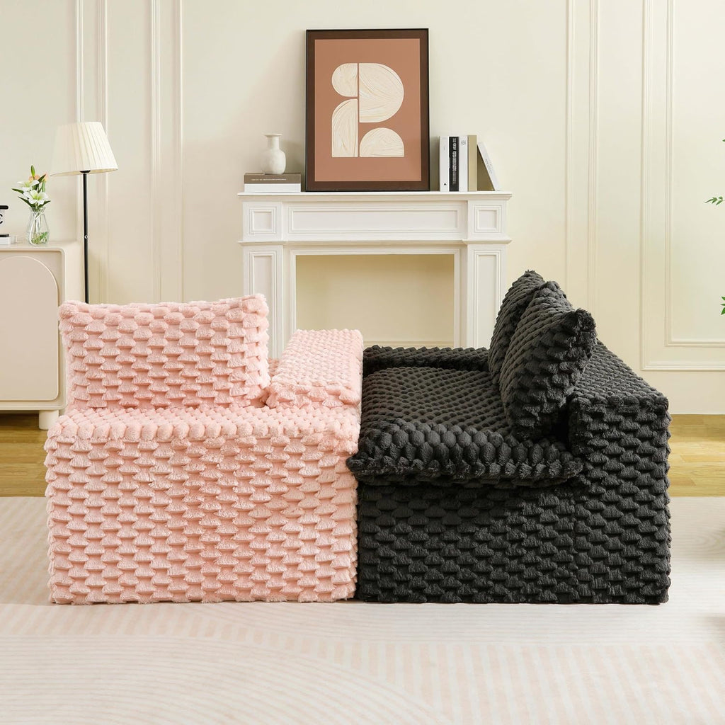 KEIKI 2Seat Modular Turtle Velvet Sofa Couch for Living Room Small Space Comfort Seekers Homeowners Warm Inviting Comfy Supportive Rest Space Elegant Premium Premium Design Pink
