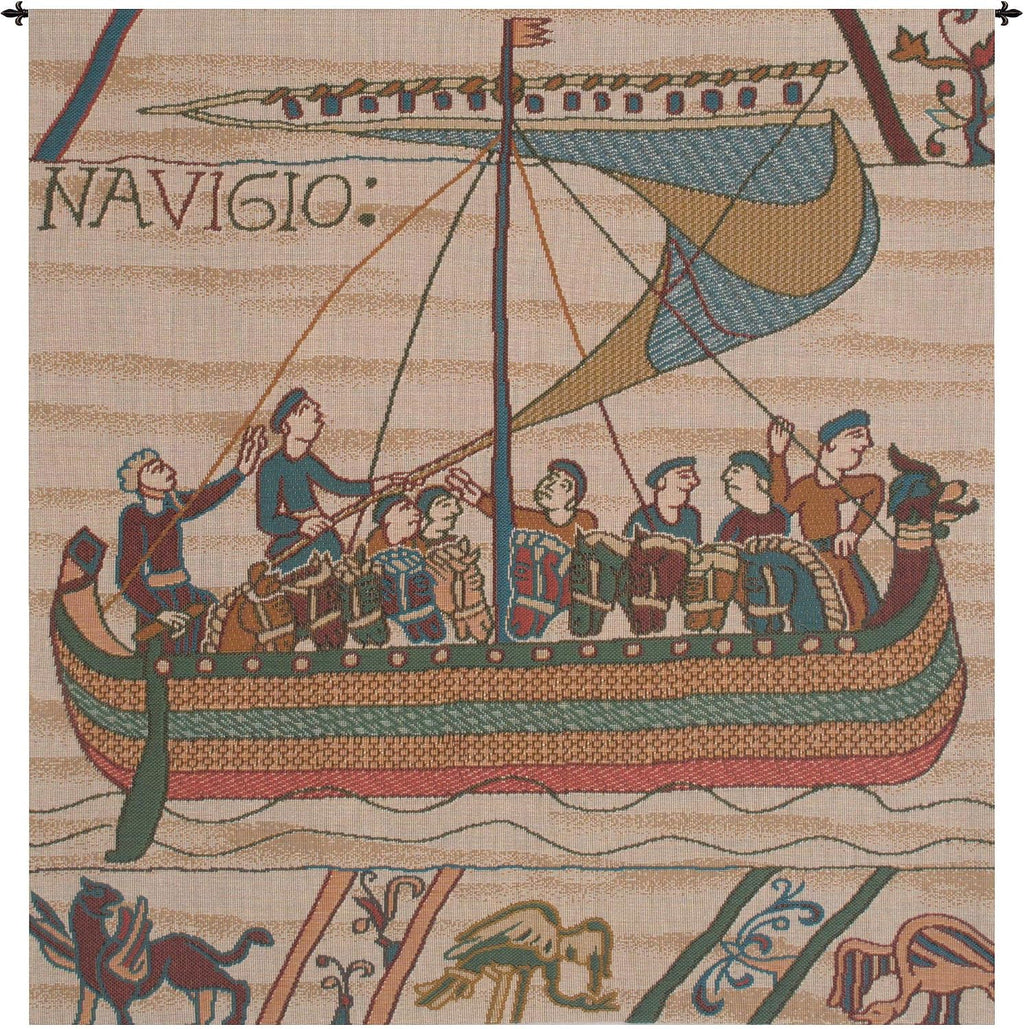 Charlotte Home Furnishings Inc. Duke William's Ship No Border French Tapestry Wall Hanging, 28 X 29 Inch, Viscose Cotton And Polyester Blend Wall Art, Perfect For Home Decor And Wall Decor