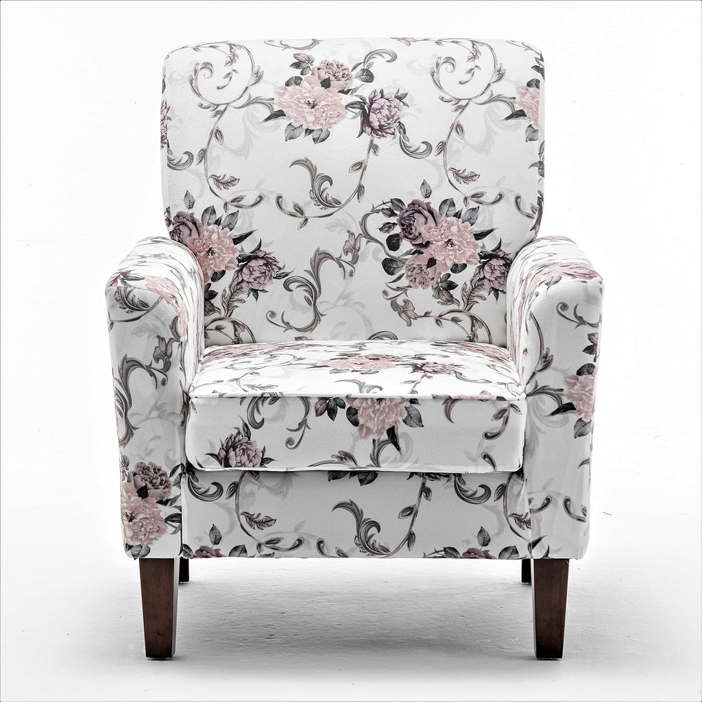 Container Furniture Direct Contemporary Accent Arm Chair with Birch Wood Frame and Velvet Upholstery, Armchair for Office and Living Room Decor, Removable Cushions, 06 Printed Fabric