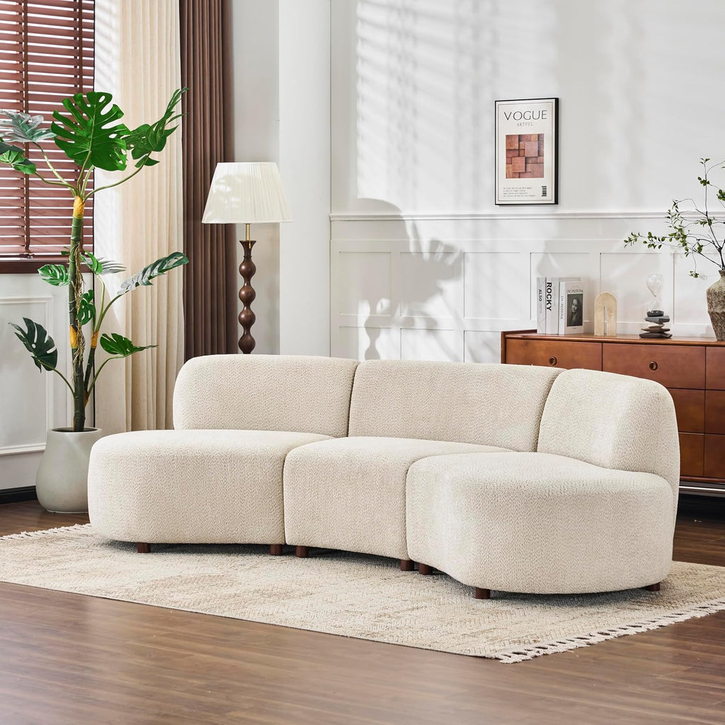 Christopher Knight Home Xata 100.75' Boucle Upholstered Sectional Sofa, Armless 3-Seater Home Sofa Living Room, Sturdy Wooden Frame Couches with Curved Design, Cloud Couch with Deep Seat, Beige