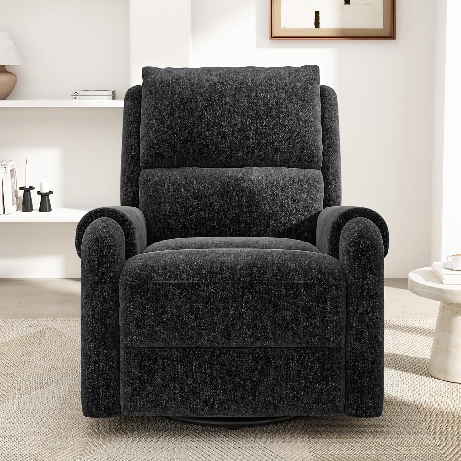 Christopher Knight Home Harper Massage Recliner Chair with 8 Modes, Chenille Upholstered Recliner Sofa, Swivel Massage Chair with a Side Storage Pocket for Living Room/Bedroom, Head Support, Black