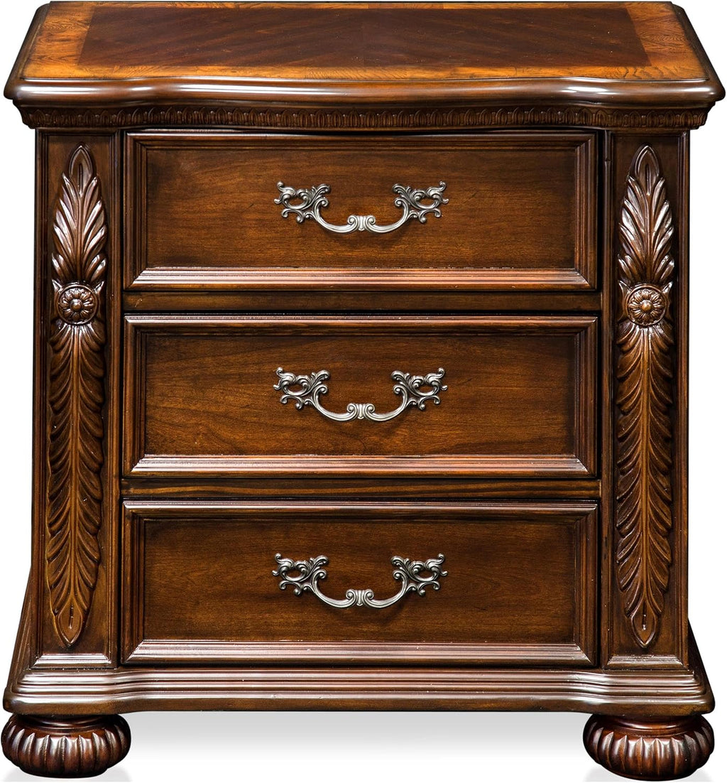 Furniture of America Caldara ‎Traditional 3-Drawer Wood Nightstand, Bedside Table for Bedroom, Home Office, Brown Cherry