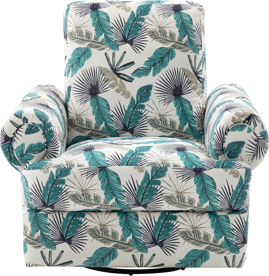 Christopher Knight Home Besty Chenille Upholstered Swivel Recliner Chair, Wooden Swivel Accent Chair with Adjustable Backrest, Super Comfort Rocker Recliner Sofa for Living Room/Bedroom, Green+White