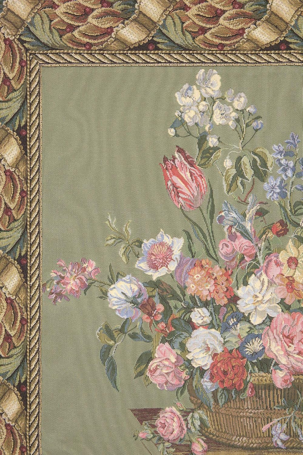 C Charlotte Home Furnishings Inc Flower Basket Green European Tapestry Wall Hanging | Viscose Cotton and Polyester Blend Wall Art | 32 in. x 34 in | Home Decor Accents | Inspired by Famous