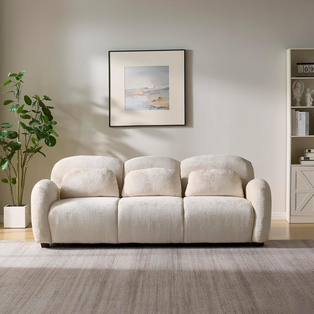 Christopher Knight Home Perla Modern Fabric Upholstered 3 Seater Sofa Couch with Pillow, Wooden Home Sofa Living Room, Comfy Cloud Couch for Bedroom, Apartment, Home Office, Light Beige