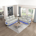 Lexicon Living Room Furniture Sets, Breathable Faux Leather Power Reclining Sofa Set, Home Theater Seating, Power Double Reclining RV Couch & Loveseat, 2 Piece Sets, Taupe