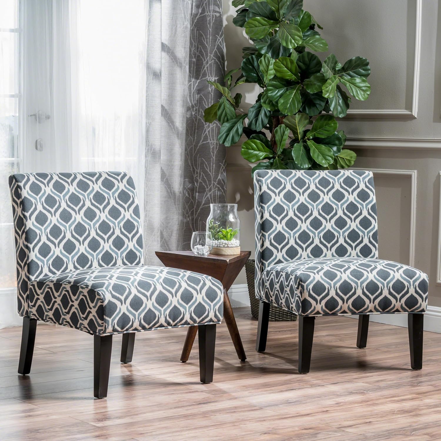 Christopher Knight Home Kassi Fabric Accent Chairs, 2-Pcs Set, Blue / Navy