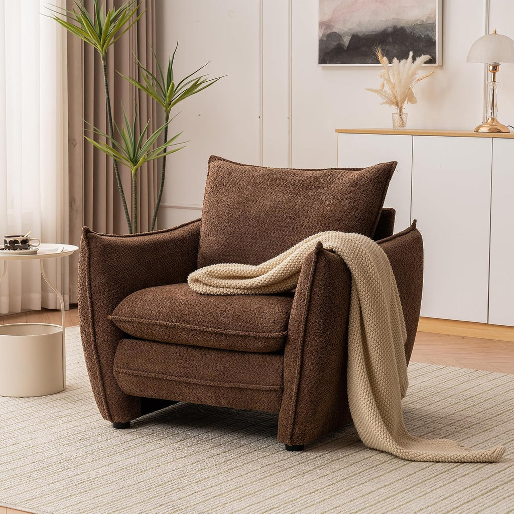 Oversized Accent Chair, Modern Single Sofa Cloud Chair with Removable Pillow, Deep Seat Comfy Armchair for Living Room Bedroom Reading Nook - Upholstered Lounge Chair (Brown)