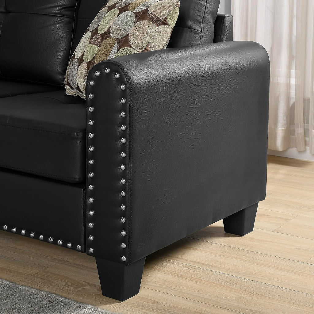 3-Piece Sectional Couch Set L Shape 98' Wide Sofa for Living Room with 2 Cup Holders and Storage Ottoman for Home Furniture Room Decor, Black